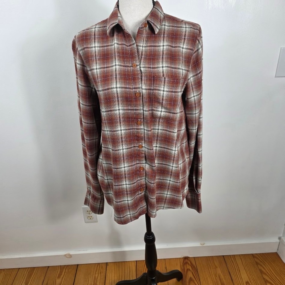 Beachlunchlounge Plaid Button Up‎ Shirt Small Womens Oversized Boho Rust Brown